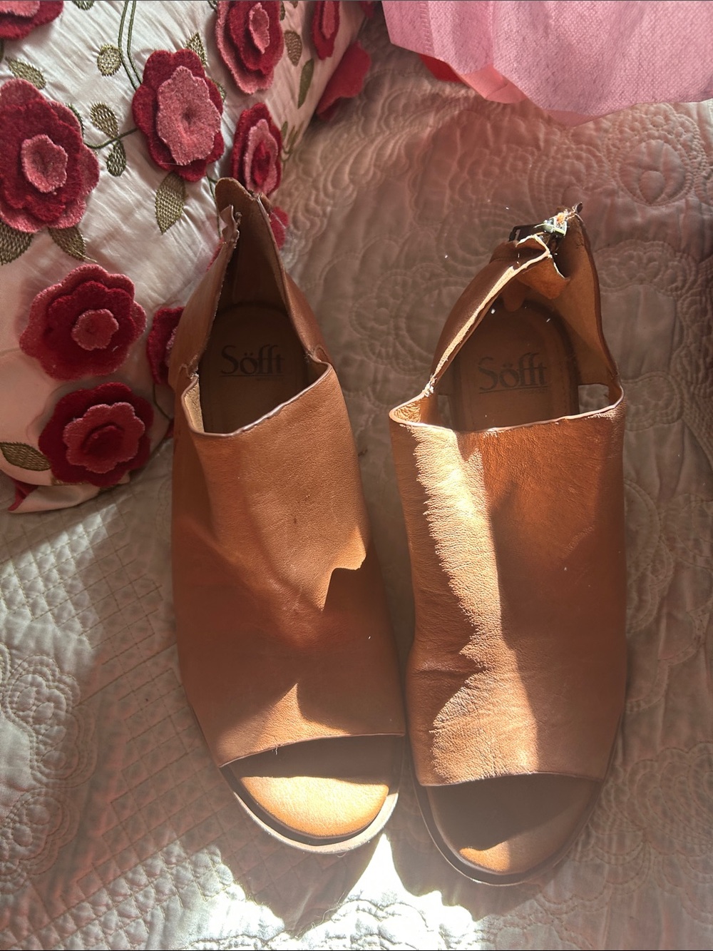 Sofft Tan Leather Open-Toe Backless Mules